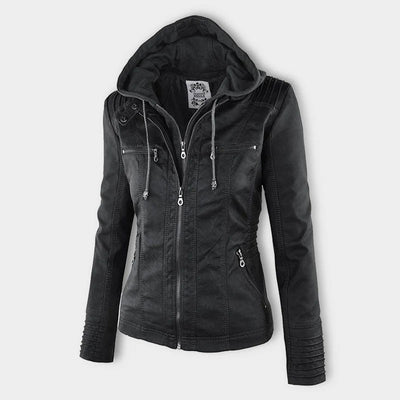LINDA | Veste en cuir à la mode avec capuche