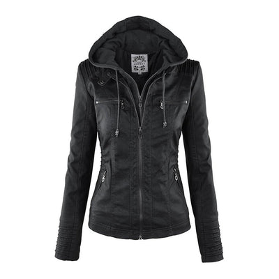 LINDA | Veste en cuir à la mode avec capuche