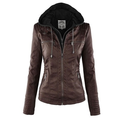 LINDA | Veste en cuir à la mode avec capuche