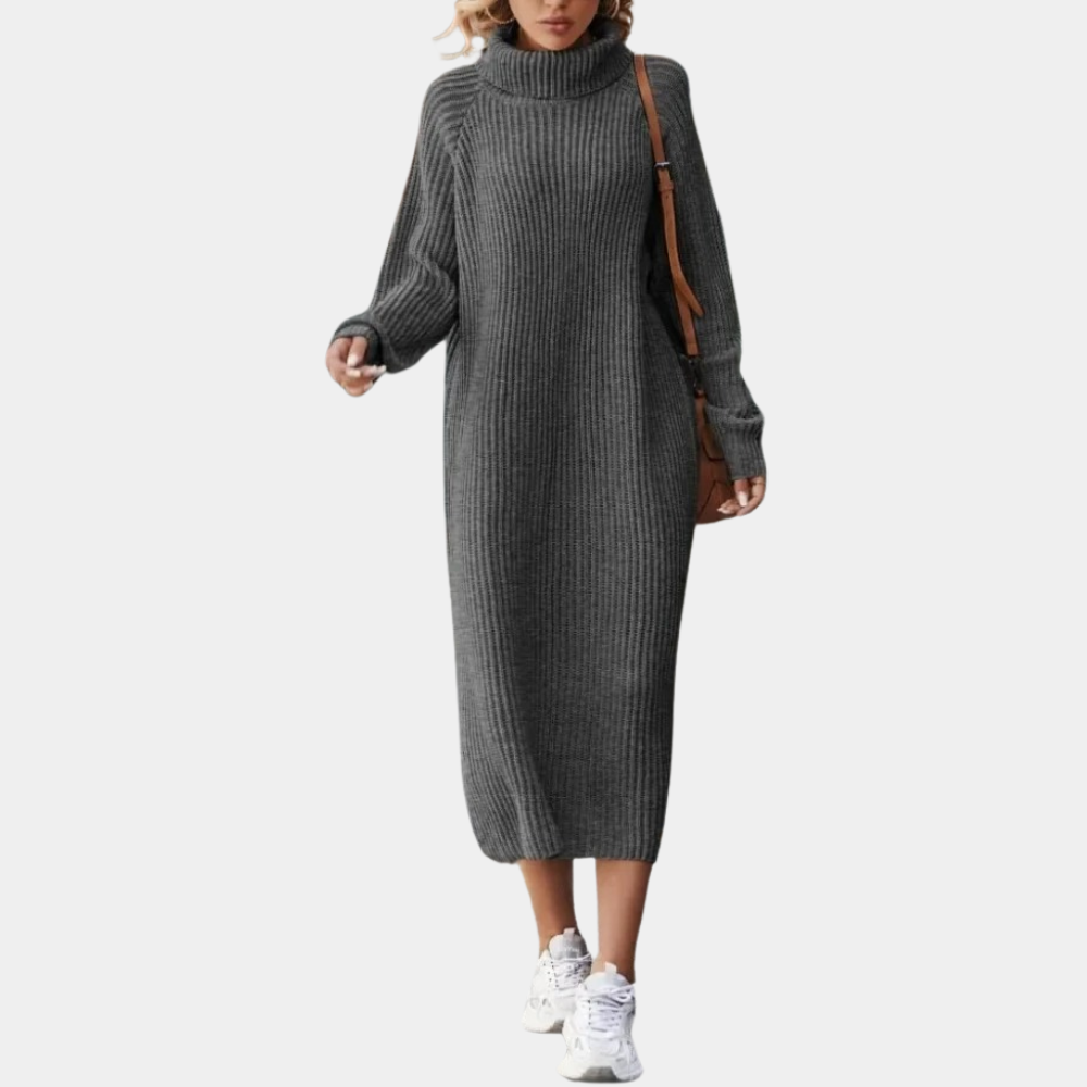 Robe-pull longue col roulé pour femme | Midi