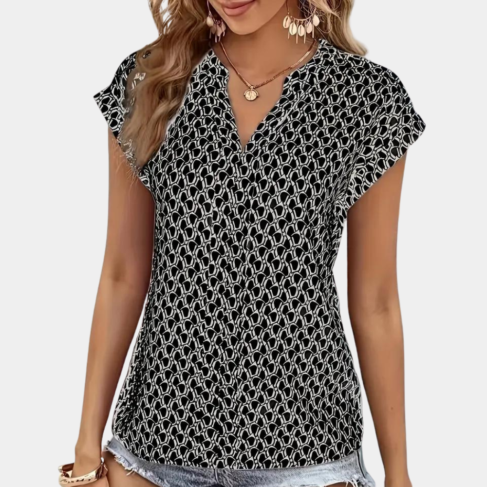 Tina - Chemisier à Imprimé Géométrique, Elégant avec col en V