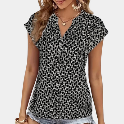 Tina - Chemisier à Imprimé Géométrique, Elégant avec col en V