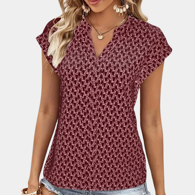 Tina - Chemisier à Imprimé Géométrique, Elégant avec col en V