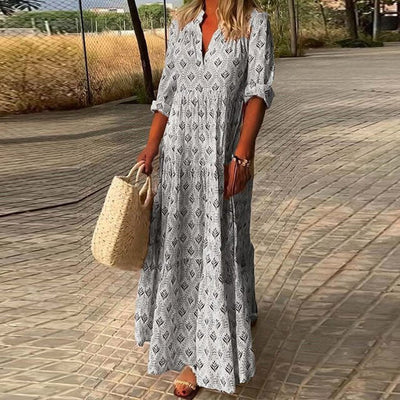 Robe Maxi Imprimée à Étages pour Femme