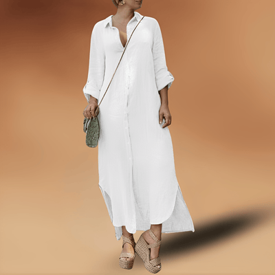 Robe Maxi en Tissu Texturé avec Col Chemise pour Femme