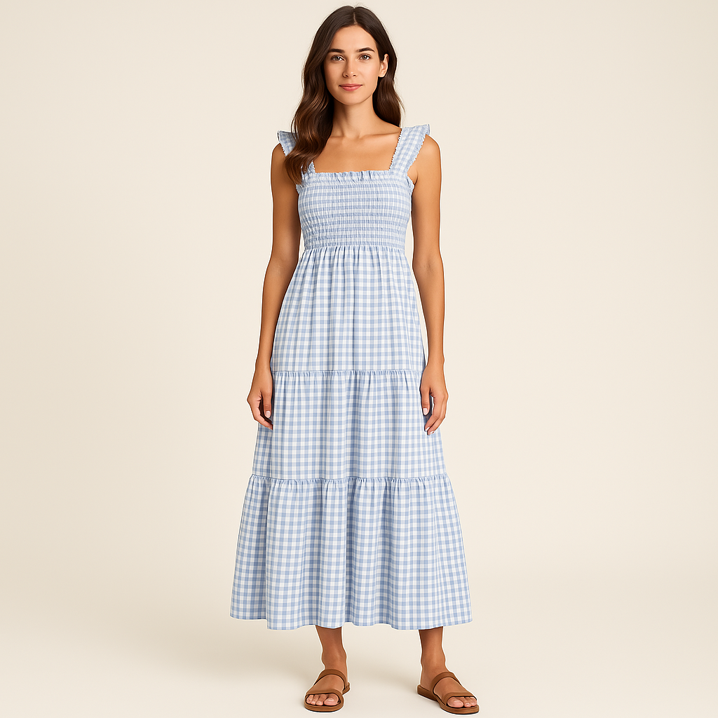 Sophia – Robe Maxi Sans Manches à Imprimé Tartans