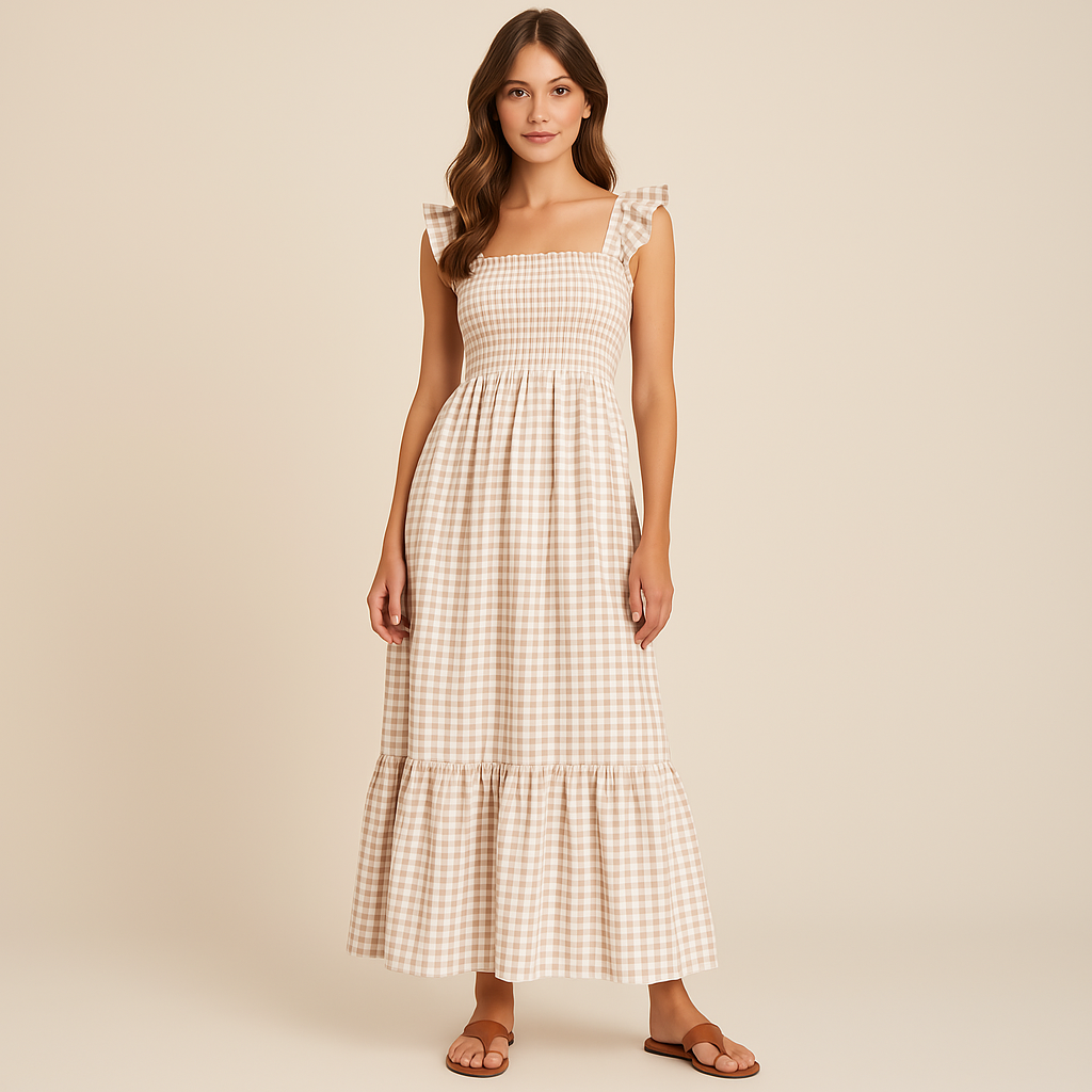 Sophia – Robe Maxi Sans Manches à Imprimé Tartans
