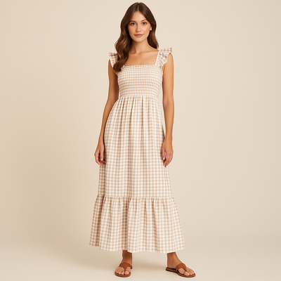 Sophia – Robe Maxi Sans Manches à Imprimé Tartans