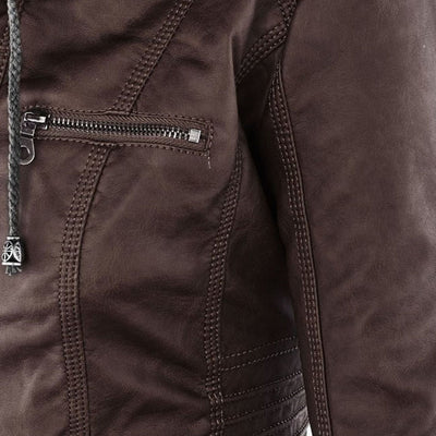 LINDA | Veste en cuir à la mode avec capuche