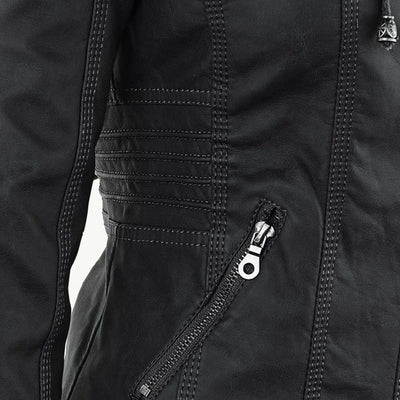 LINDA | Veste en cuir à la mode avec capuche