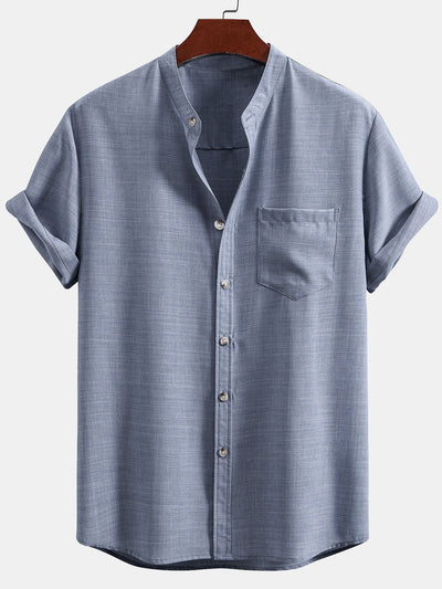 Short Sleeve Stand Collar Shirt & Straight Leg Linen Pants