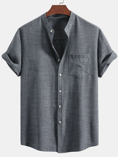Short Sleeve Stand Collar Shirt & Straight Leg Linen Pants