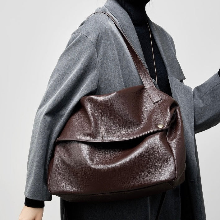Sac cabas minimaliste en cuir véritable rétro