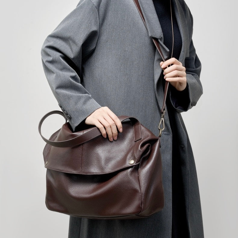 Sac cabas minimaliste en cuir véritable rétro