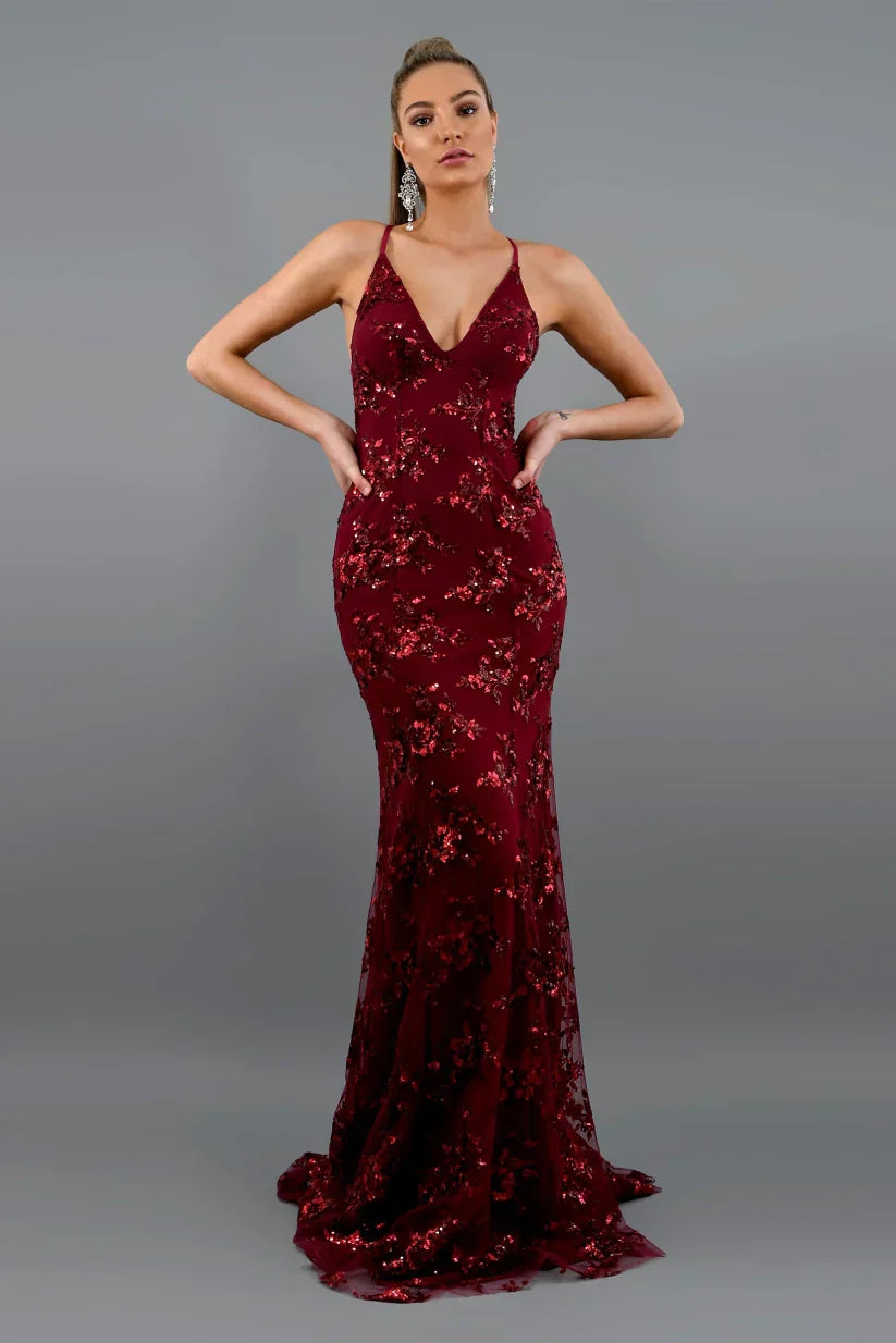 Scarlett – Robe longue Moulante à Sequins, Élégante et Glamour