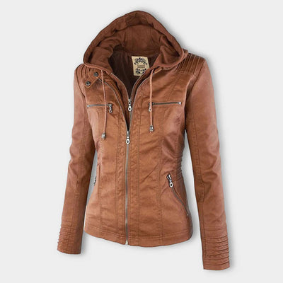 LINDA | Veste en cuir à la mode avec capuche