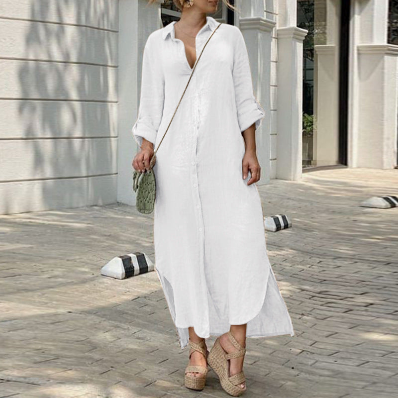 Zoe – Robe longue d'été à manches longues, coupe ample et boutonnée