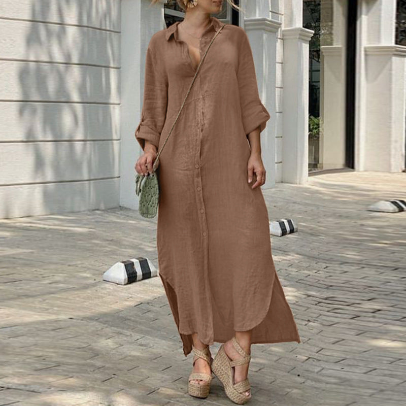 Zoe – Robe longue d'été à manches longues, coupe ample et boutonnée