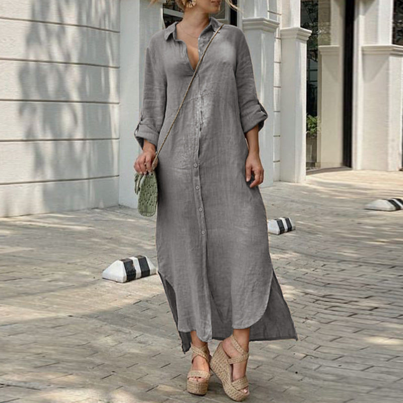 Zoe – Robe longue d'été à manches longues, coupe ample et boutonnée