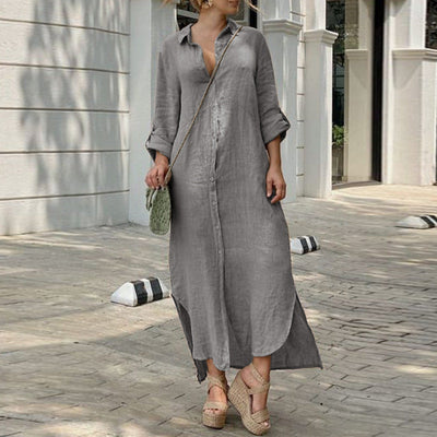 Zoe – Robe longue d'été à manches longues, coupe ample et boutonnée
