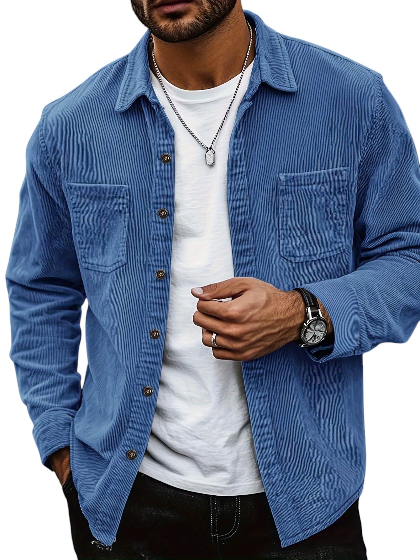 Surchemise Homme en Velours Côtelé à Boutons | Manches Longues