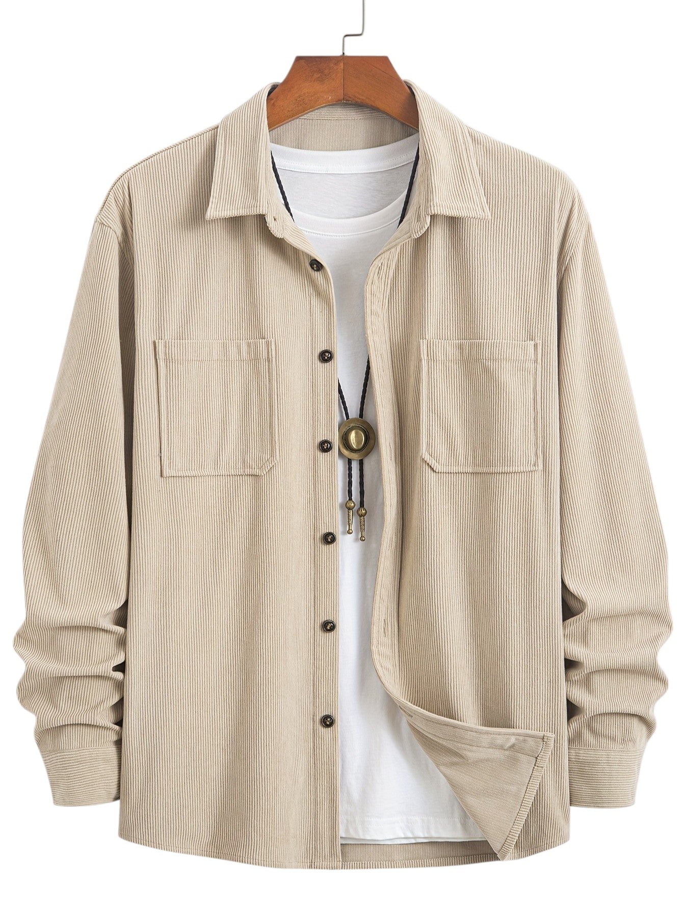 Surchemise Homme en Velours Côtelé à Boutons | Manches Longues