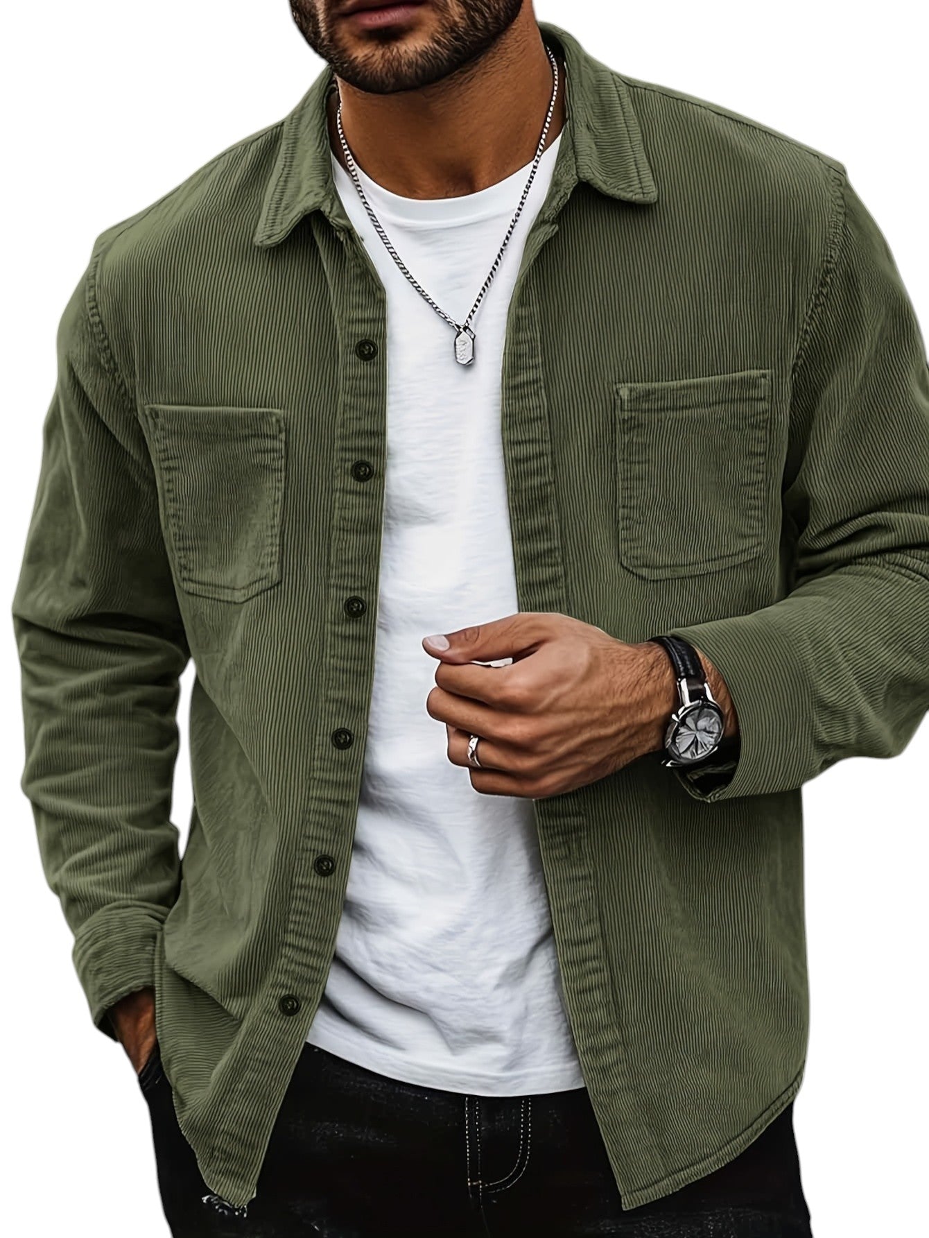 Surchemise Homme en Velours Côtelé à Boutons | Manches Longues