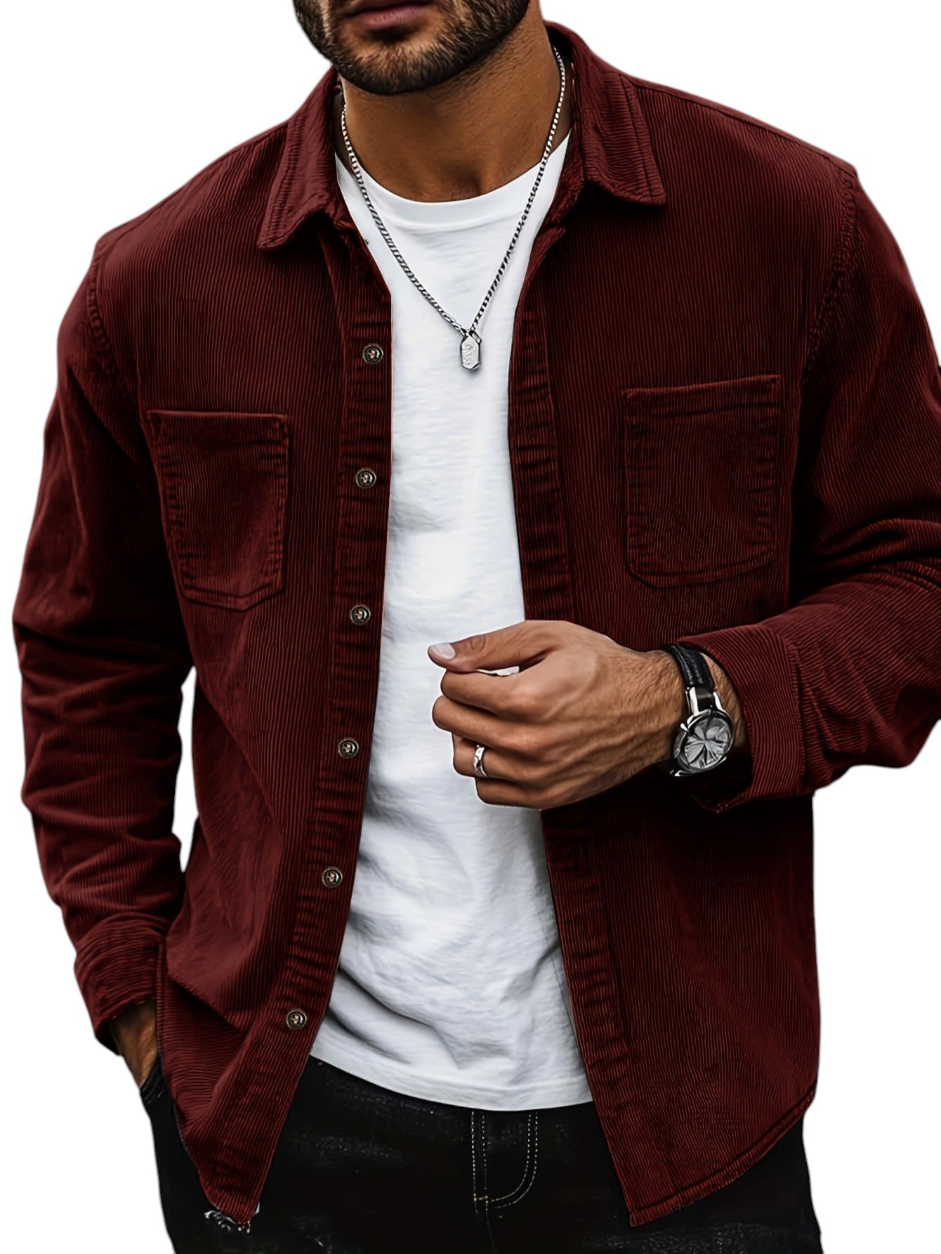 Surchemise Homme en Velours Côtelé à Boutons | Manches Longues