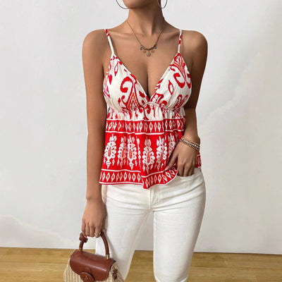 Top Cami pour femmes - Tissu léger - Col en V profond - Bretelles spaghetti - Style Boho