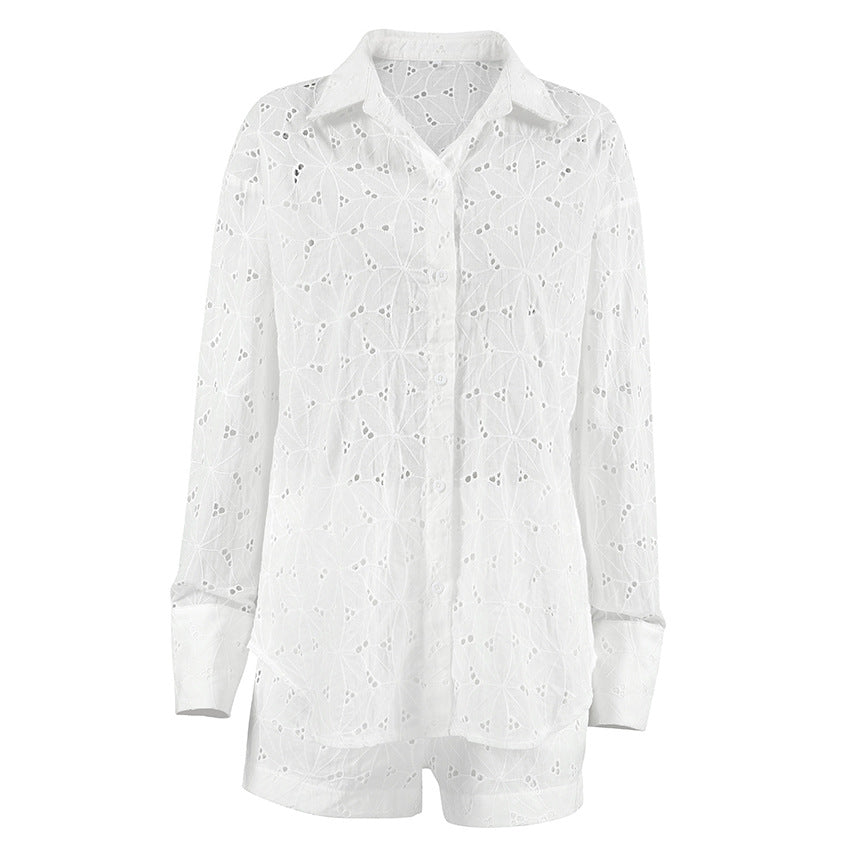 Tara - Ensemble blanc avec chemise ample et short assorti