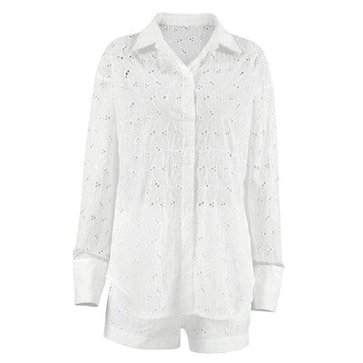 Tara - Ensemble blanc avec chemise ample et short assorti