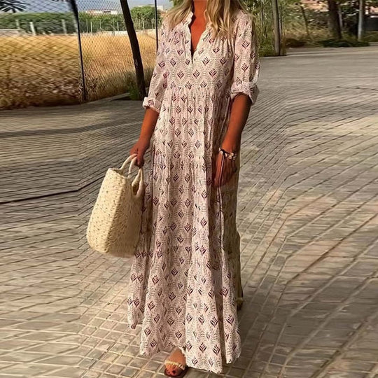 Robe Maxi Imprimée à Étages pour Femme