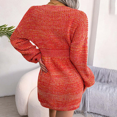 Robe-Pull Manches longues col en V pour femme | Mini