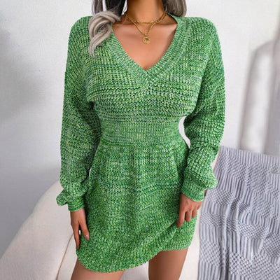 Robe-Pull Manches longues col en V pour femme | Mini