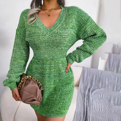 Robe-Pull Manches longues col en V pour femme | Mini