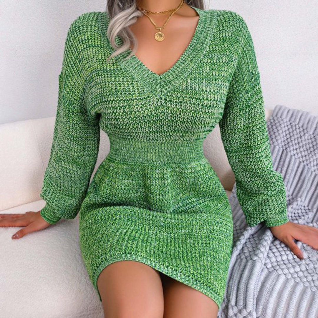 Robe-Pull Manches longues col en V pour femme | Mini