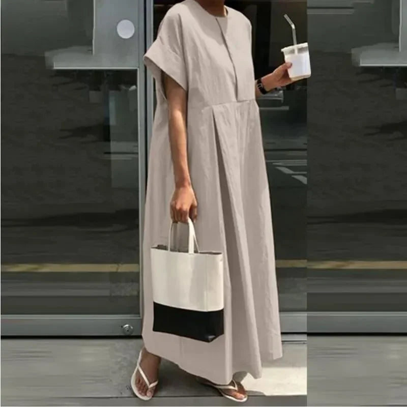 Robe Maxi Femme à Manches Courtes