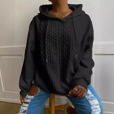 Sweat à capuche oversize en maille torsadée pour femme | Pull chaud à manches longues