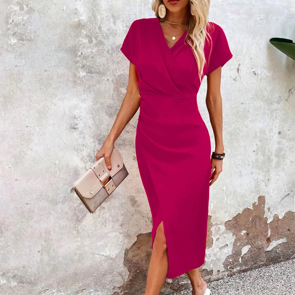 Robe Midi Enveloppante à col en V pour Femmes
