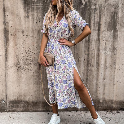 Robe midi à Fleurs et Manches Bouffantes pour Femme