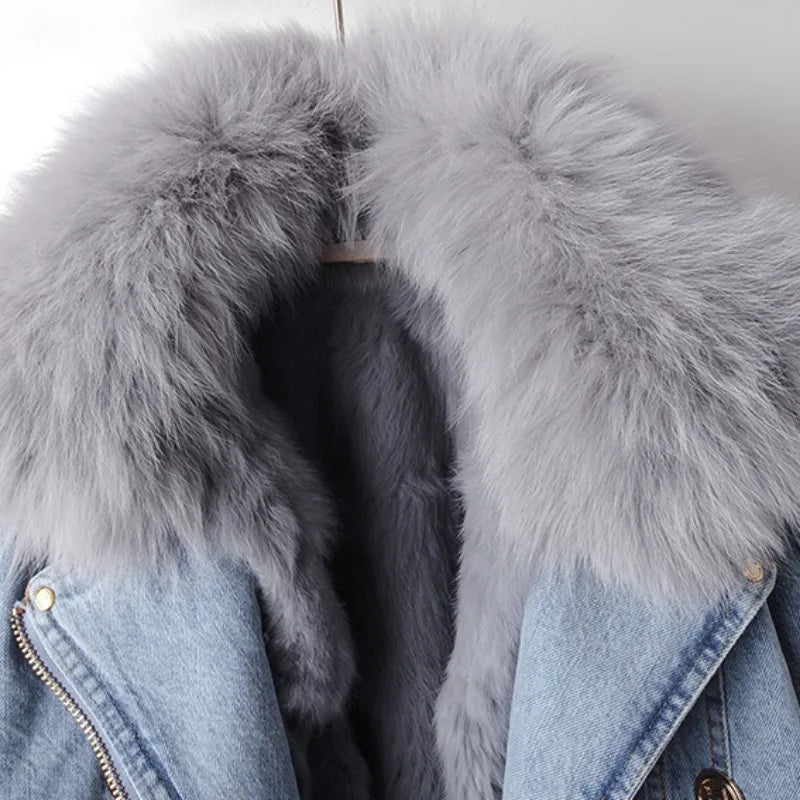 ANAÏS – Veste en denim avec col en fourrure de renard