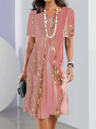 Robe Midi à Manches Courtes pour Femme avec Col ras du cou