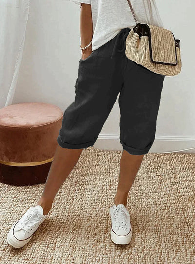 Emma - Bermuda Décontracté en Lin avec Taille Élastique et Cordon pour Femme