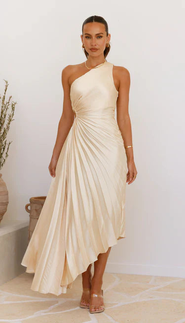 Sylviana - Robe midi à plis et une épaule