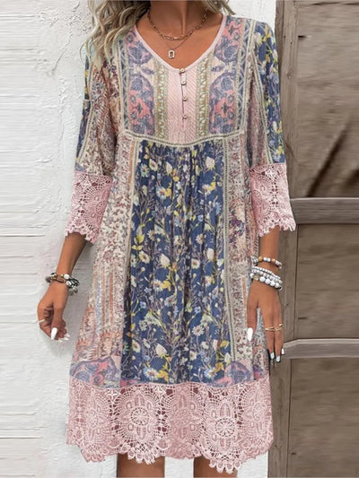 Robe Midi Imprimée à Dentelle pour Femme