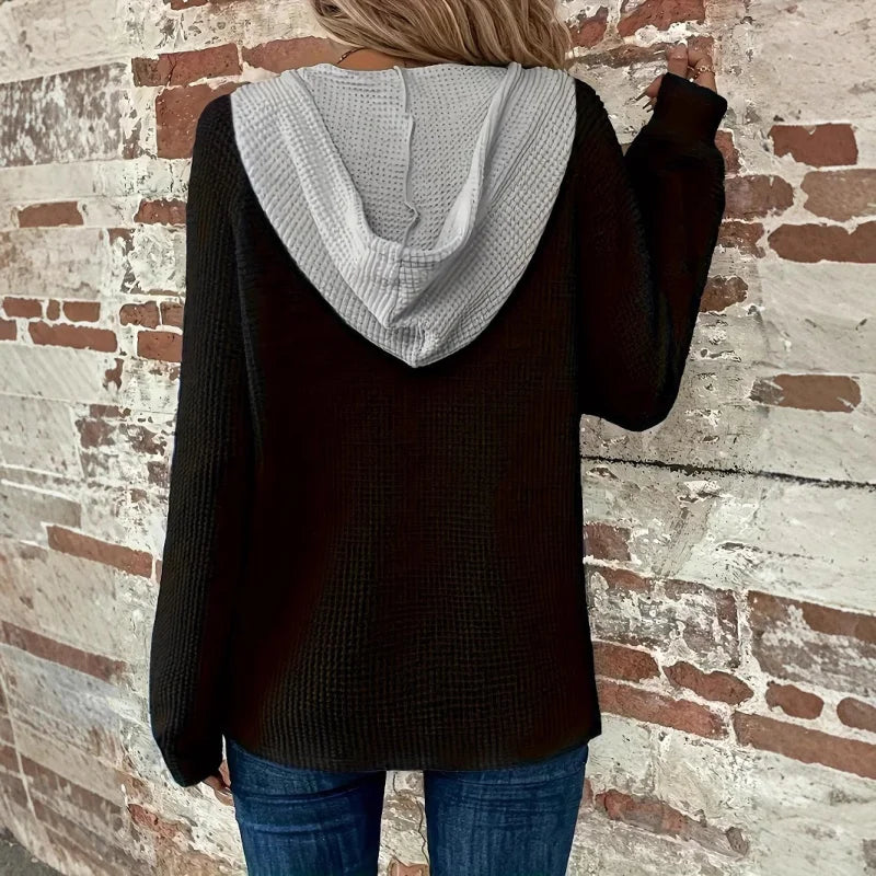 Sweat à capuche d'hiver en maille à col en V pour femme | Coupe décontractée