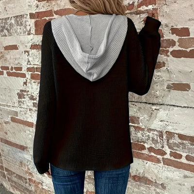 Sweat à capuche d'hiver en maille à col en V pour femme | Coupe décontractée