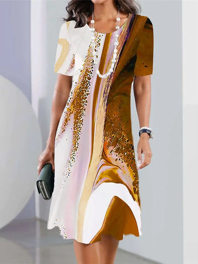 Robe Midi à Manches Courtes pour Femme avec Col ras du cou