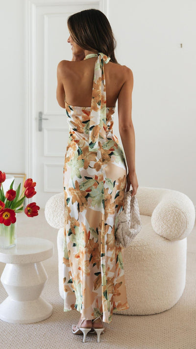 Shannon | Robe longue à bretelles croisés avec motif floral