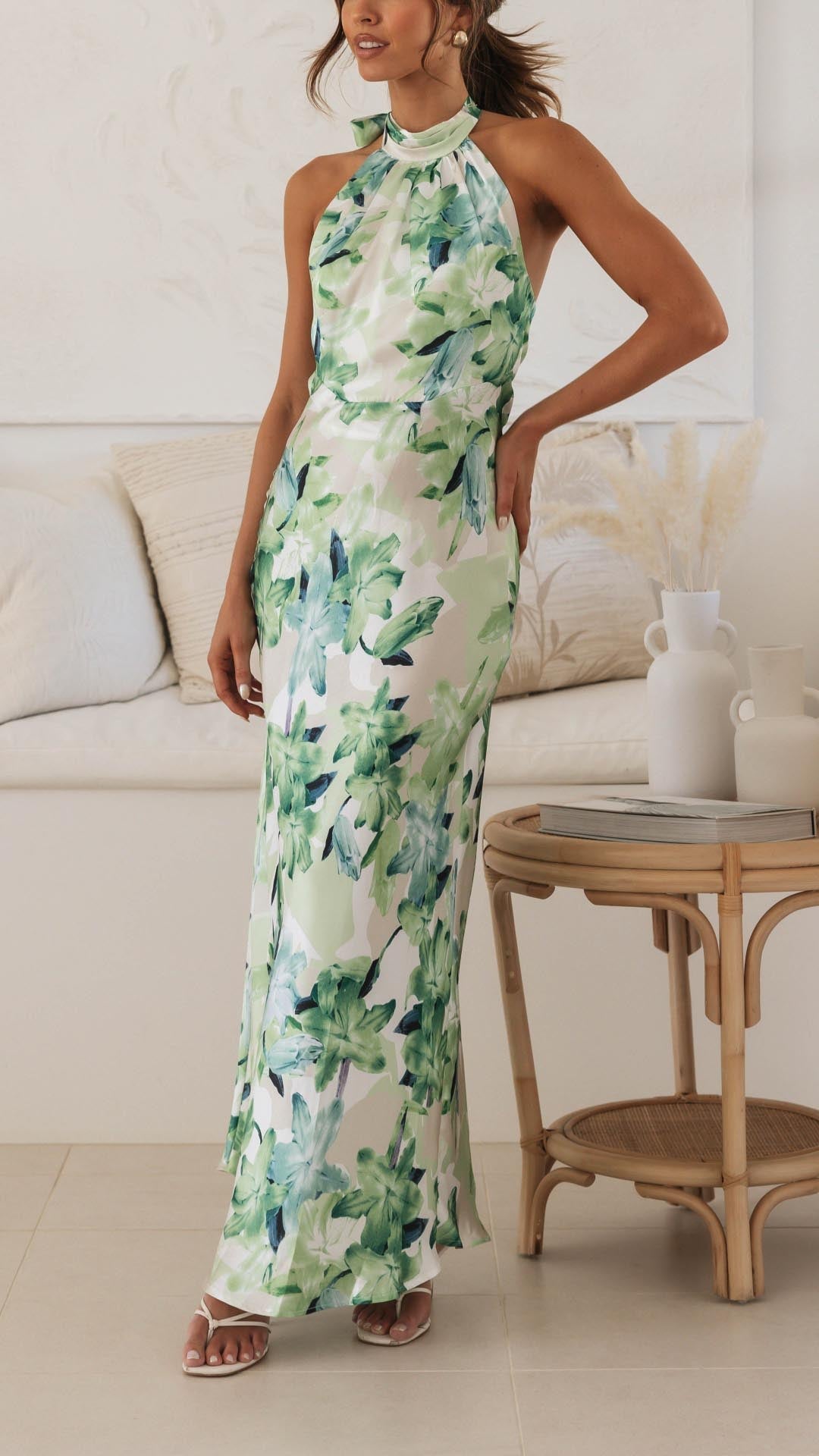 Shannon | Robe longue à bretelles croisés avec motif floral